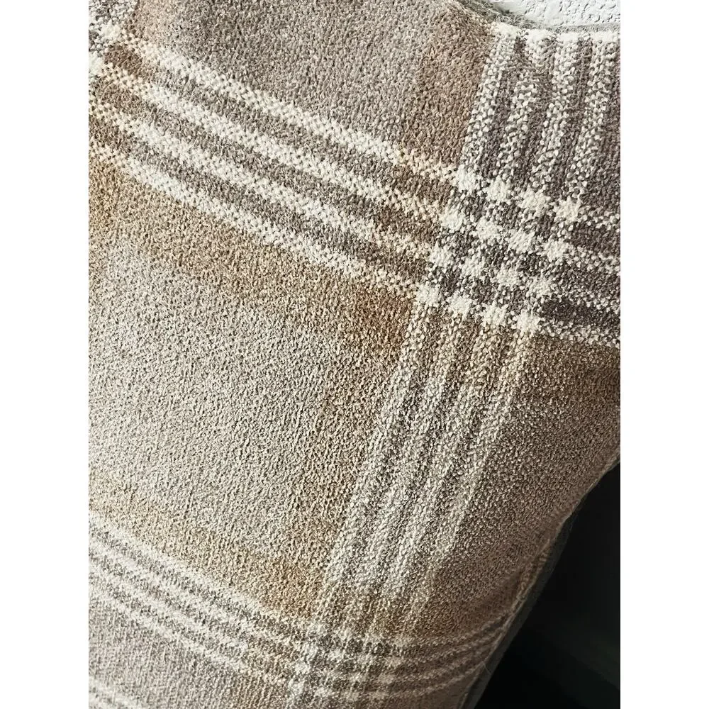 Set 2 Plaid 100% Waterfowl Feather Pillows Beige Tan Gray Grey Checkered Suede